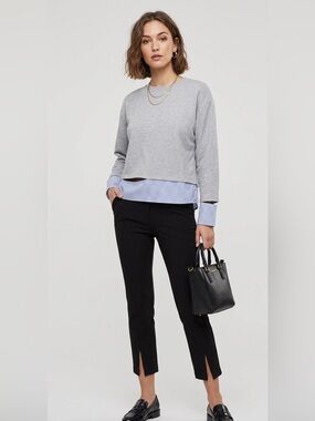 Evidnt Layered Look Terry Sweater Top Cut Out Crew Neck Striped Shirty Hem LARGE